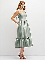 Side View Thumbnail - Willow Green Shirred Ruffle Hem Midi Dress with Self-Tie Spaghetti Straps and Pockets