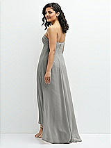 Rear View Thumbnail - Chelsea Gray Strapless Draped Notch Neck Chiffon High-Low Dress