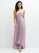 Front View Thumbnail - Suede Rose Strapless Draped Notch Neck Chiffon High-Low Dress