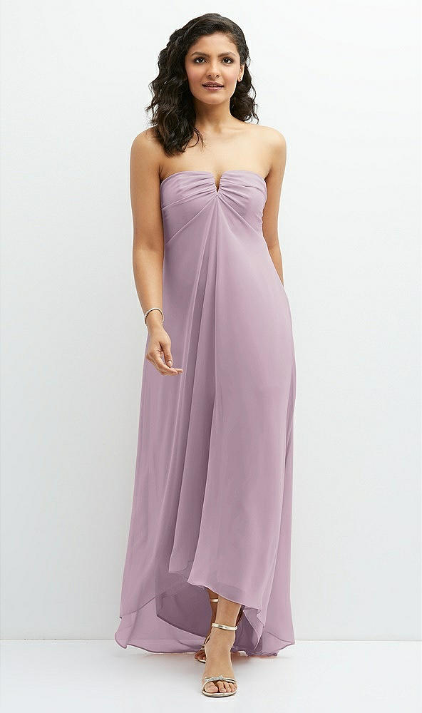 Front View - Suede Rose Strapless Draped Notch Neck Chiffon High-Low Dress