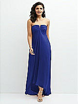 Front View Thumbnail - Cobalt Blue Strapless Draped Notch Neck Chiffon High-Low Dress