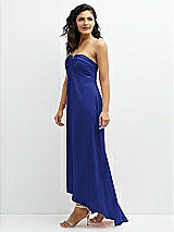 Side View Thumbnail - Cobalt Blue Strapless Draped Notch Neck Chiffon High-Low Dress