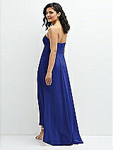 Rear View Thumbnail - Cobalt Blue Strapless Draped Notch Neck Chiffon High-Low Dress