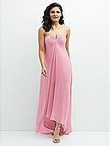 Front View Thumbnail - Peony Pink Strapless Draped Notch Neck Chiffon High-Low Dress