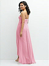 Rear View Thumbnail - Peony Pink Strapless Draped Notch Neck Chiffon High-Low Dress