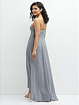 Rear View Thumbnail - Platinum Strapless Draped Notch Neck Chiffon High-Low Dress