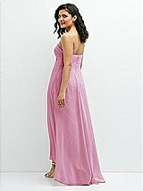 Rear View Thumbnail - Powder Pink Strapless Draped Notch Neck Chiffon High-Low Dress