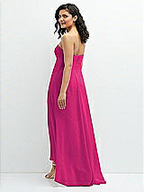 Rear View Thumbnail - Think Pink Strapless Draped Notch Neck Chiffon High-Low Dress