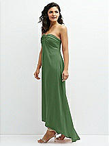 Side View Thumbnail - Vineyard Green Strapless Draped Notch Neck Chiffon High-Low Dress