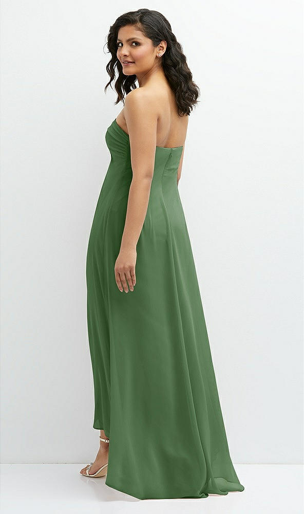 Back View - Vineyard Green Strapless Draped Notch Neck Chiffon High-Low Dress