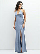Front View Thumbnail - Cloudy Plunge Halter Open-Back Maxi Bias Dress with Low Tie Back