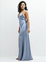 Side View Thumbnail - Cloudy Plunge Halter Open-Back Maxi Bias Dress with Low Tie Back