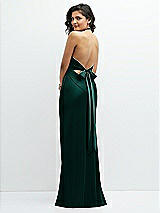 Rear View Thumbnail - Evergreen Plunge Halter Open-Back Maxi Bias Dress with Low Tie Back