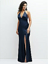 Front View Thumbnail - Midnight Navy Plunge Halter Open-Back Maxi Bias Dress with Low Tie Back