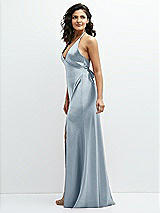 Side View Thumbnail - Mist Plunge Halter Open-Back Maxi Bias Dress with Low Tie Back