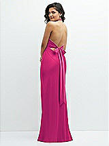 Rear View Thumbnail - Think Pink Plunge Halter Open-Back Maxi Bias Dress with Low Tie Back