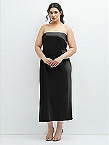 Alt View 1 Thumbnail - Black Strapless Midi Bias Column Dress with Peek-a-Boo Corset Back