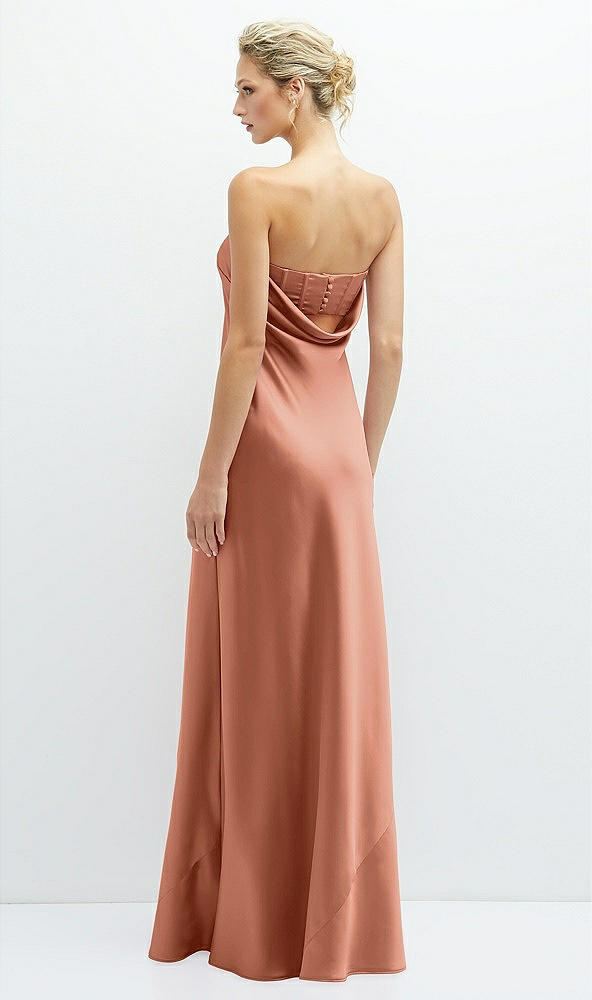 Back View - Copper Penny Strapless Maxi Bias Column Dress with Peek-a-Boo Corset Back