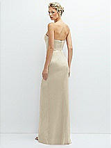 Rear View Thumbnail - Champagne Strapless Topstitched Corset Satin Maxi Dress with Draped Column Skirt