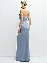 Rear View Thumbnail - Cloudy Strapless Topstitched Corset Satin Maxi Dress with Draped Column Skirt