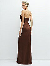 Rear View Thumbnail - Cognac Strapless Topstitched Corset Satin Maxi Dress with Draped Column Skirt