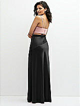 Rear View Thumbnail - Black Satin Mix-and-Match High Waist Seamed Bias Skirt