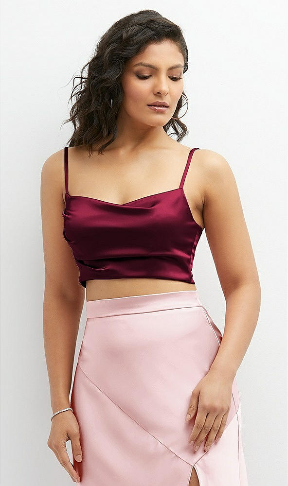 Front View - Cabernet Satin Mix-and-Match Draped Midriff Top