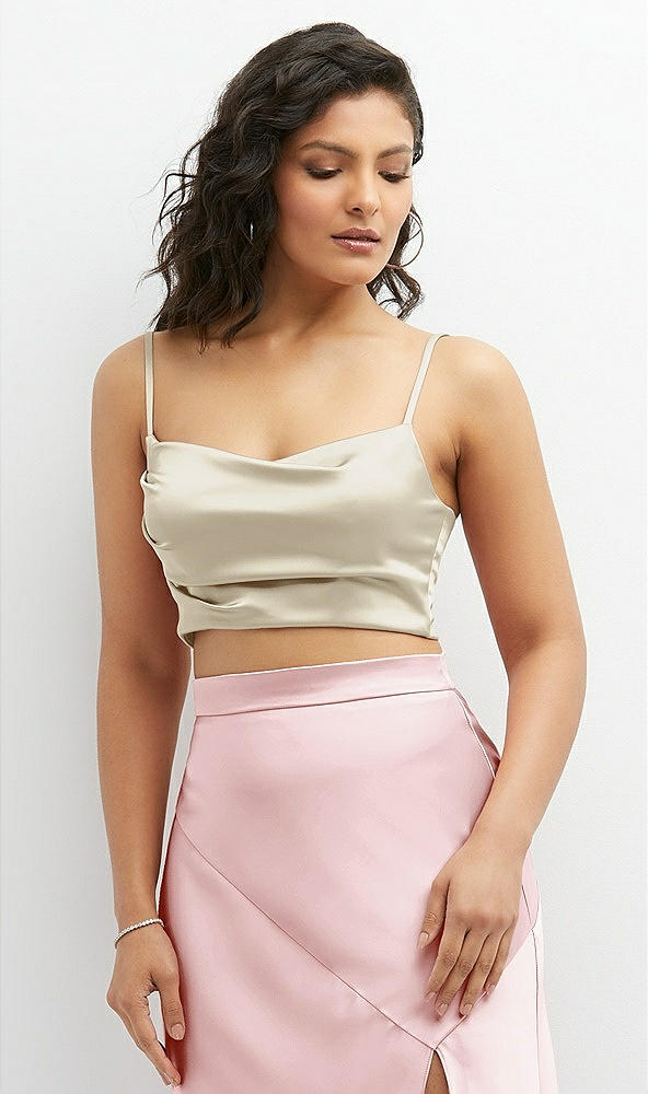 Front View - Champagne Satin Mix-and-Match Draped Midriff Top