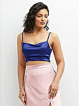 Front View Thumbnail - Cobalt Blue Satin Mix-and-Match Draped Midriff Top