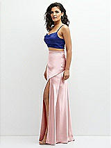 Side View Thumbnail - Cobalt Blue Satin Mix-and-Match Draped Midriff Top