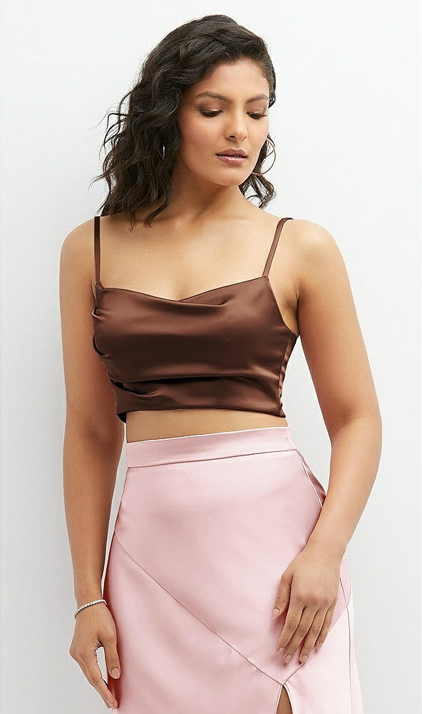 Front View - Cognac Satin Mix-and-Match Draped Midriff Top