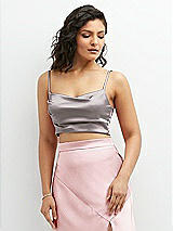 Front View Thumbnail - Cashmere Gray Satin Mix-and-Match Draped Midriff Top