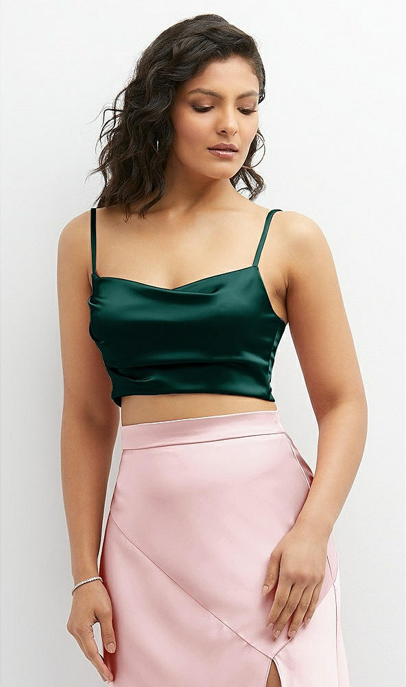 Front View - Evergreen Satin Mix-and-Match Draped Midriff Top