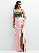 Alt View 1 Thumbnail - Olive Green Satin Mix-and-Match Draped Midriff Top