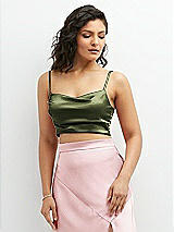 Front View Thumbnail - Olive Green Satin Mix-and-Match Draped Midriff Top