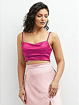 Front View Thumbnail - Think Pink Satin Mix-and-Match Draped Midriff Top