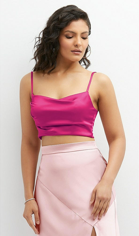 Front View - Think Pink Satin Mix-and-Match Draped Midriff Top