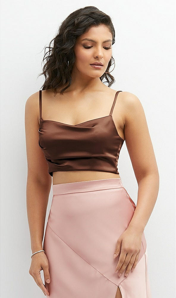 Front View - Cognac Satin Mix-and-Match Draped Midriff Top