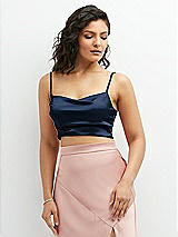 Front View Thumbnail - Midnight Navy Satin Mix-and-Match Draped Midriff Top