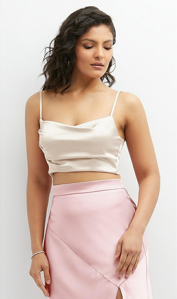 Front View - Oat Satin Mix-and-Match Draped Midriff Top