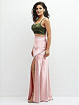 Side View Thumbnail - Olive Green Satin Mix-and-Match Draped Midriff Top
