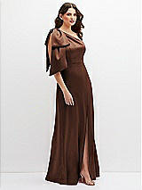 Side View Thumbnail - Cognac One-Shoulder Satin Maxi Dress with Chic Oversized Shoulder Bow