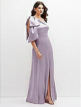 Side View Thumbnail - Lilac Haze One-Shoulder Satin Maxi Dress with Chic Oversized Shoulder Bow