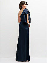 Rear View Thumbnail - Midnight Navy One-Shoulder Satin Maxi Dress with Chic Oversized Shoulder Bow