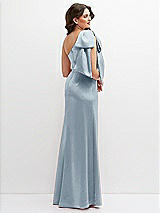 Rear View Thumbnail - Mist One-Shoulder Satin Maxi Dress with Chic Oversized Shoulder Bow