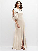 Side View Thumbnail - Oat One-Shoulder Satin Maxi Dress with Chic Oversized Shoulder Bow