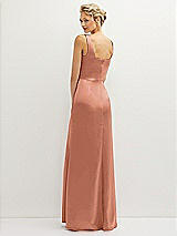 Rear View Thumbnail - Copper Penny Square-Neck Satin A-line Maxi Dress with Front Slit