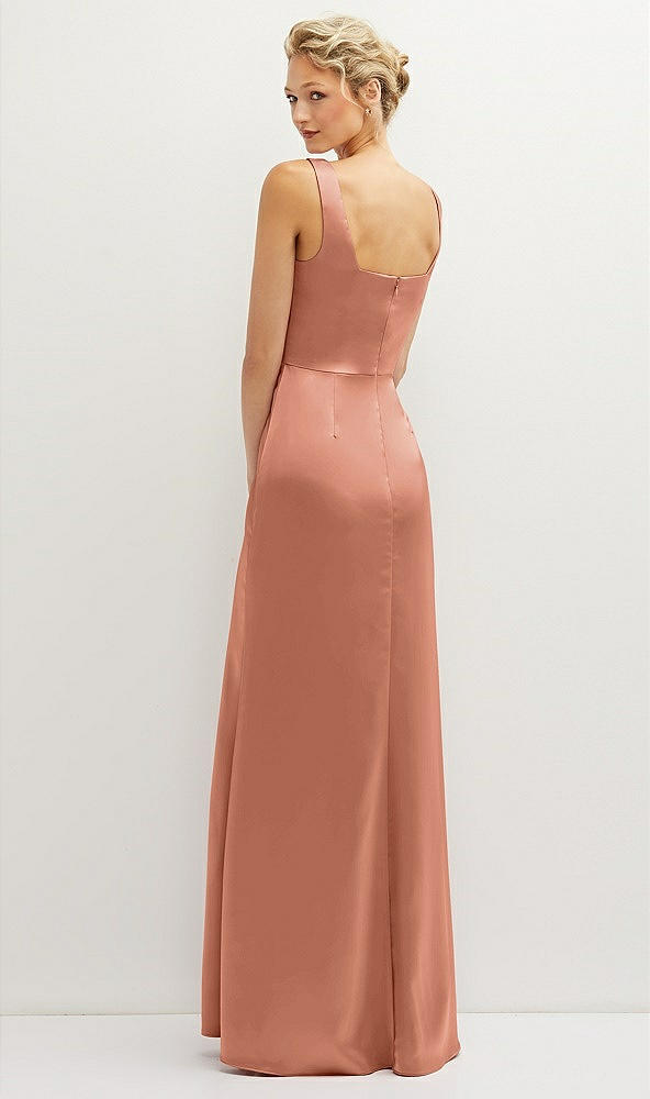 Back View - Copper Penny Square-Neck Satin A-line Maxi Dress with Front Slit