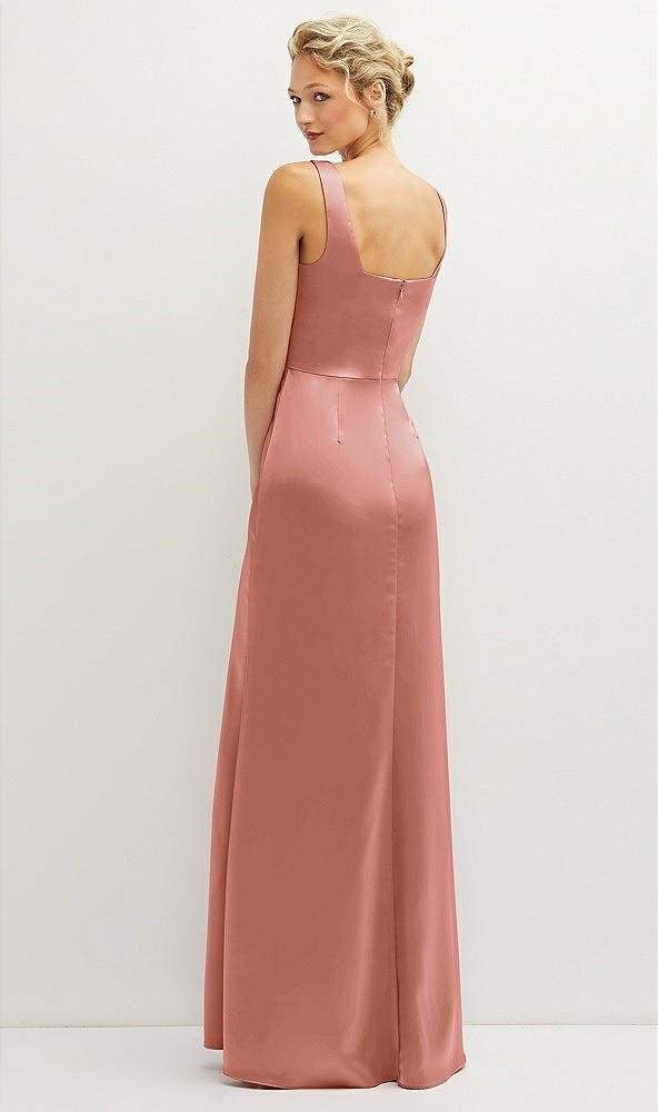 Back View - Desert Rose Square-Neck Satin A-line Maxi Dress with Front Slit