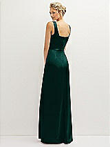 Rear View Thumbnail - Evergreen Square-Neck Satin A-line Maxi Dress with Front Slit